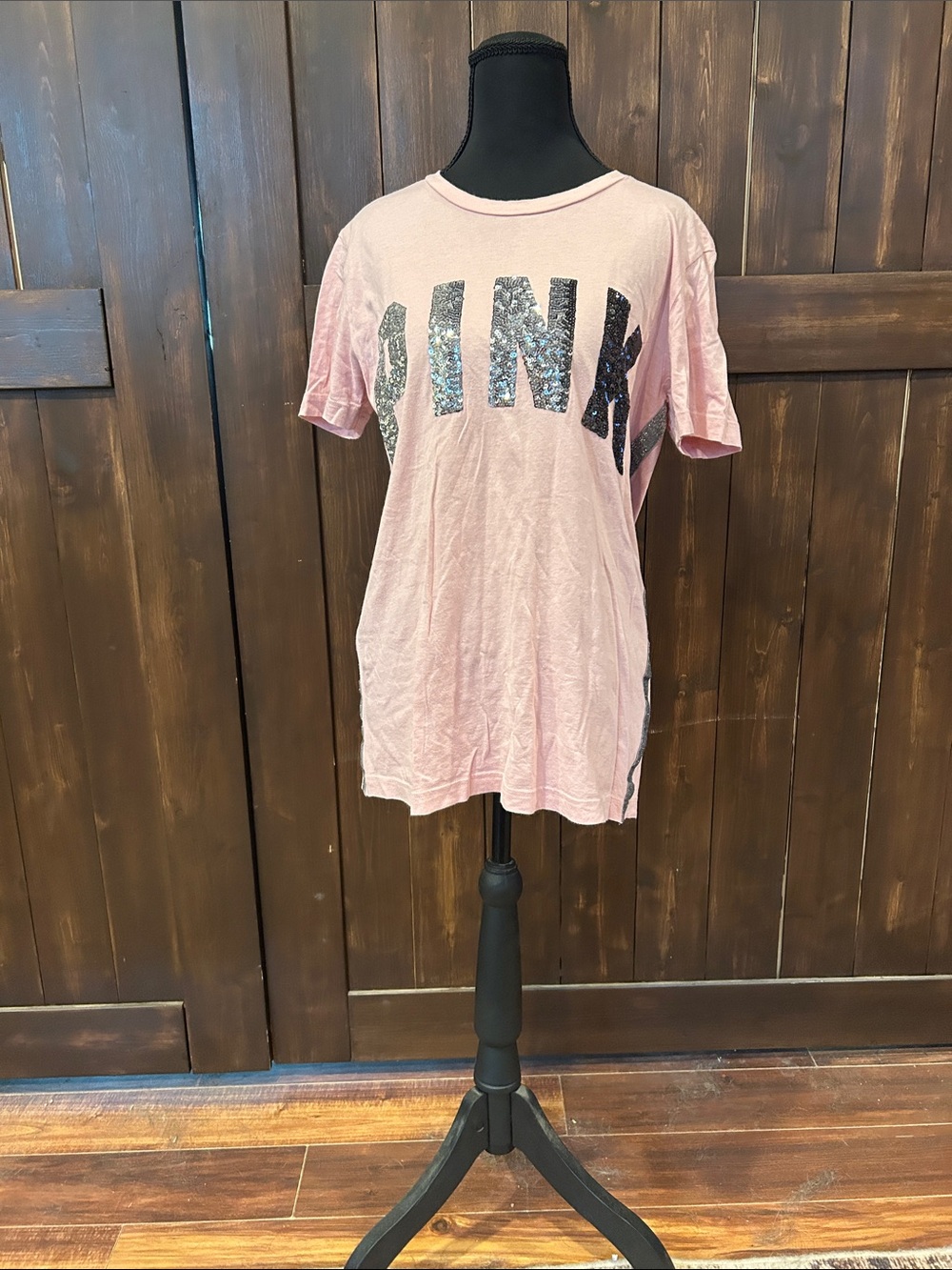 PINK Victoria's Secret Light Pink Tee with silver sequin logo